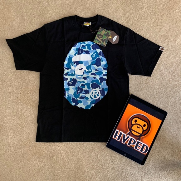 Bape Black Double Sided Blue Camo Head Tee - Picture 1 of 6
